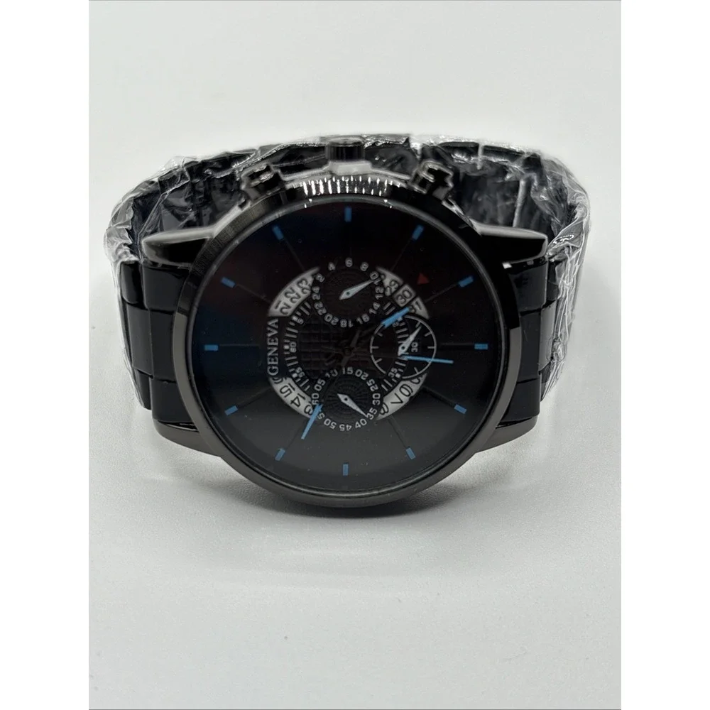 GENIVA Men's Quartz‎ Watch, Stainless Steel Black Strap Fashion
